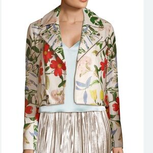 Alice + Olivia Red and Green Floral Biker Jacket